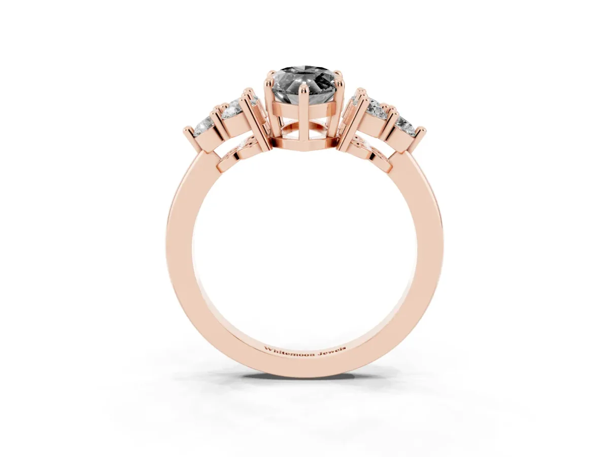 Fancy Black Marquise Cut Brilliant Diamond Cluster Accent Solitaire Ring with Prong Setting Rose gold