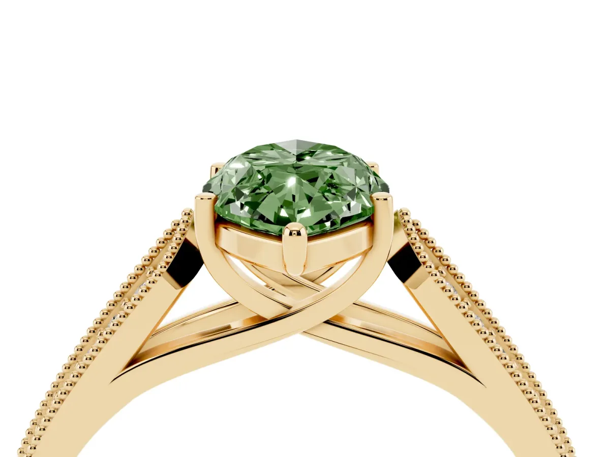 Fancy Green Marquise Cut Cut Pave Split Shank Engagement Ring with Four-Prong Setting Yellow gold