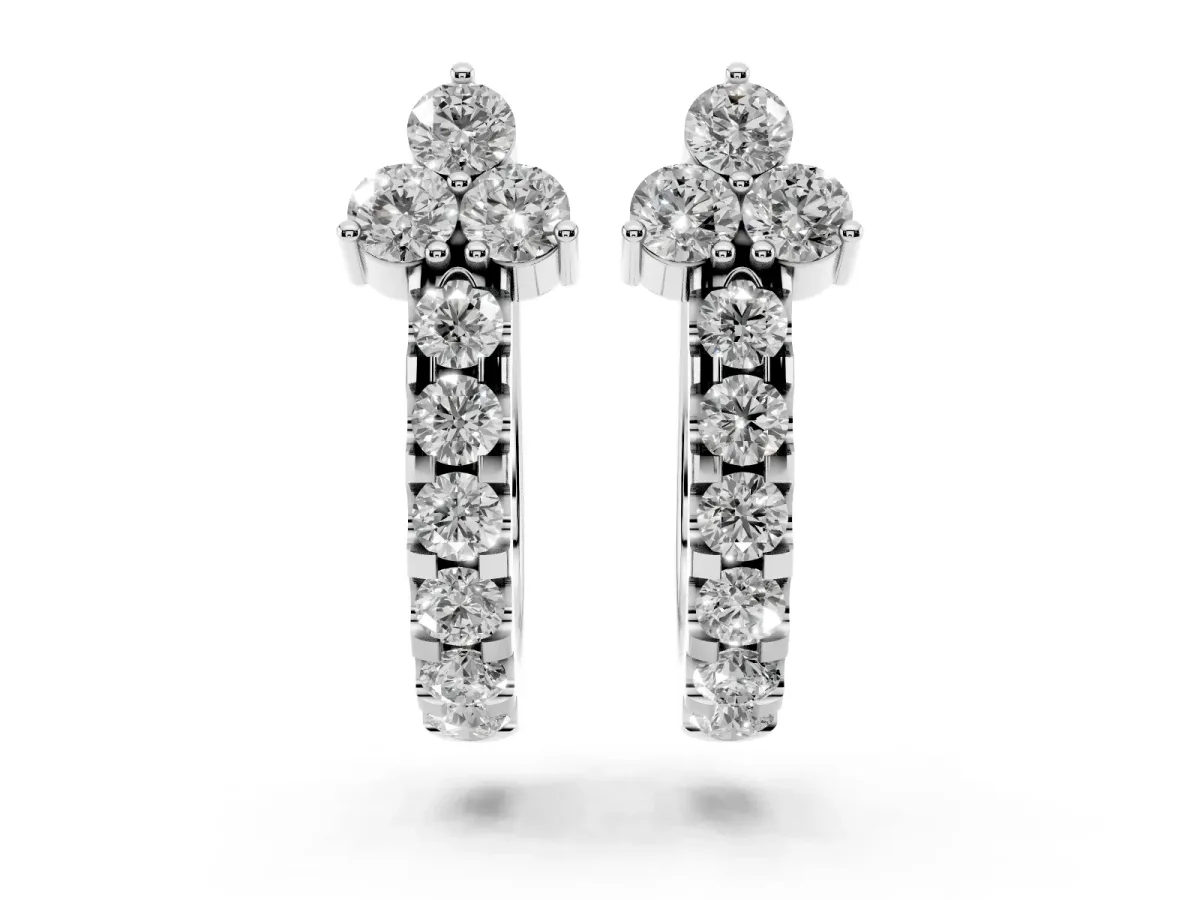 Round Cut Diamond Pavé Huggie Hoop Earrings Silver