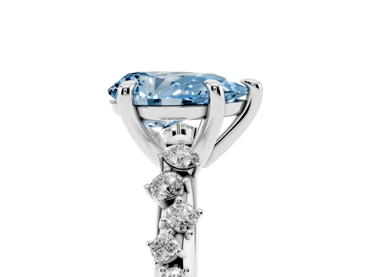 Fancy Blue Pear Cut Cut Diamond Vine Band with Four-Prong Setting Platinum