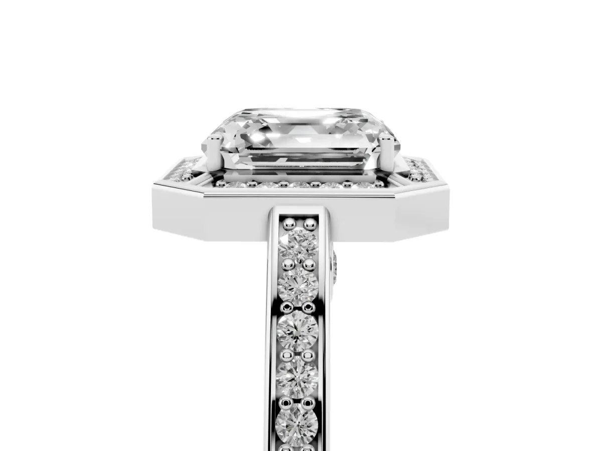 Asscher Cut Cut Halo Pave Split Shank Prong Setting Ring Platinum