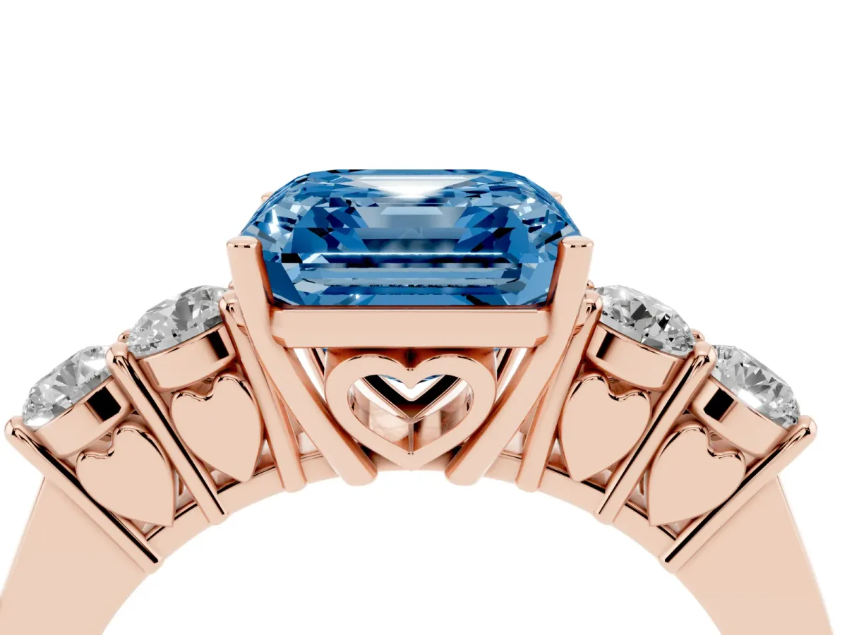 Fancy Blue Asscher Cut Cut Diamond Five-Stone Prong Set White Gold Ring Rose gold