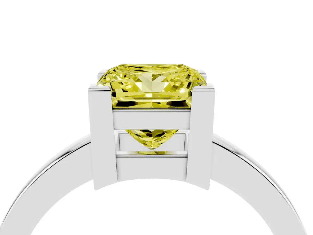 Fancy Yellow Princess Cut Cut Solitaire Ring with Four-Prong Setting and Classic Band Silver