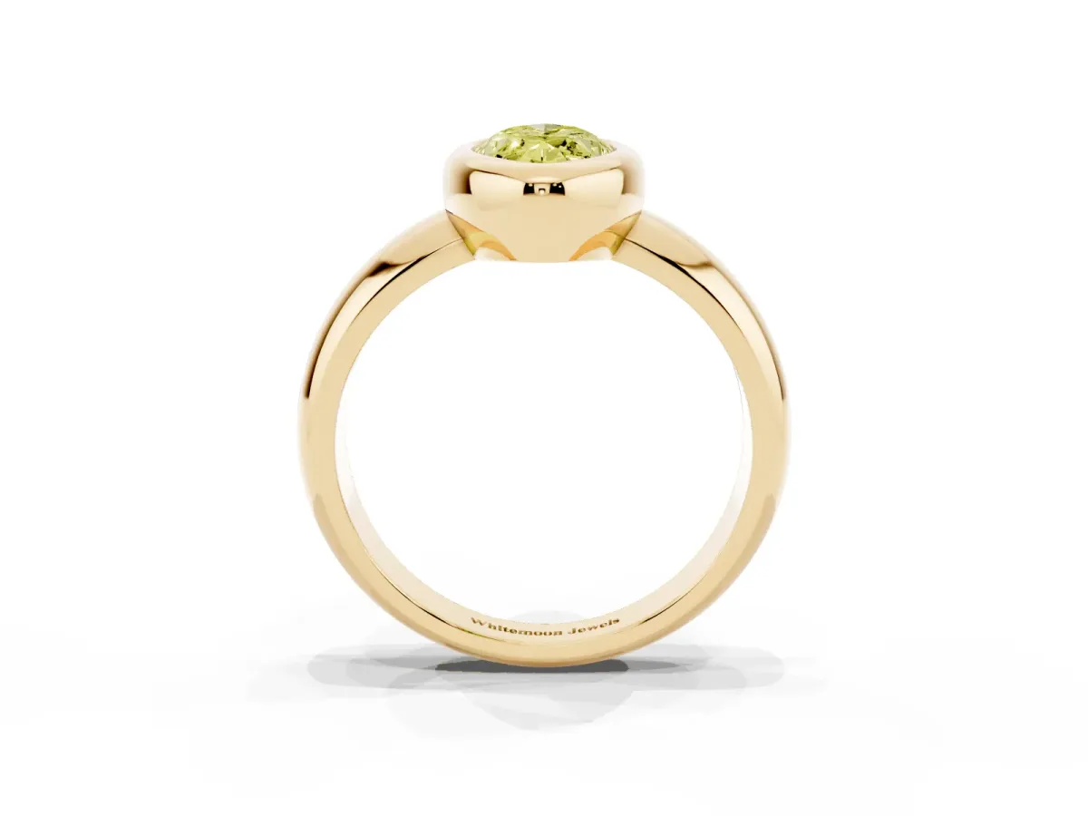 Fancy Yellow Bezel Set Marquise Cut Solitaire Ring with Wide Band Yellow gold