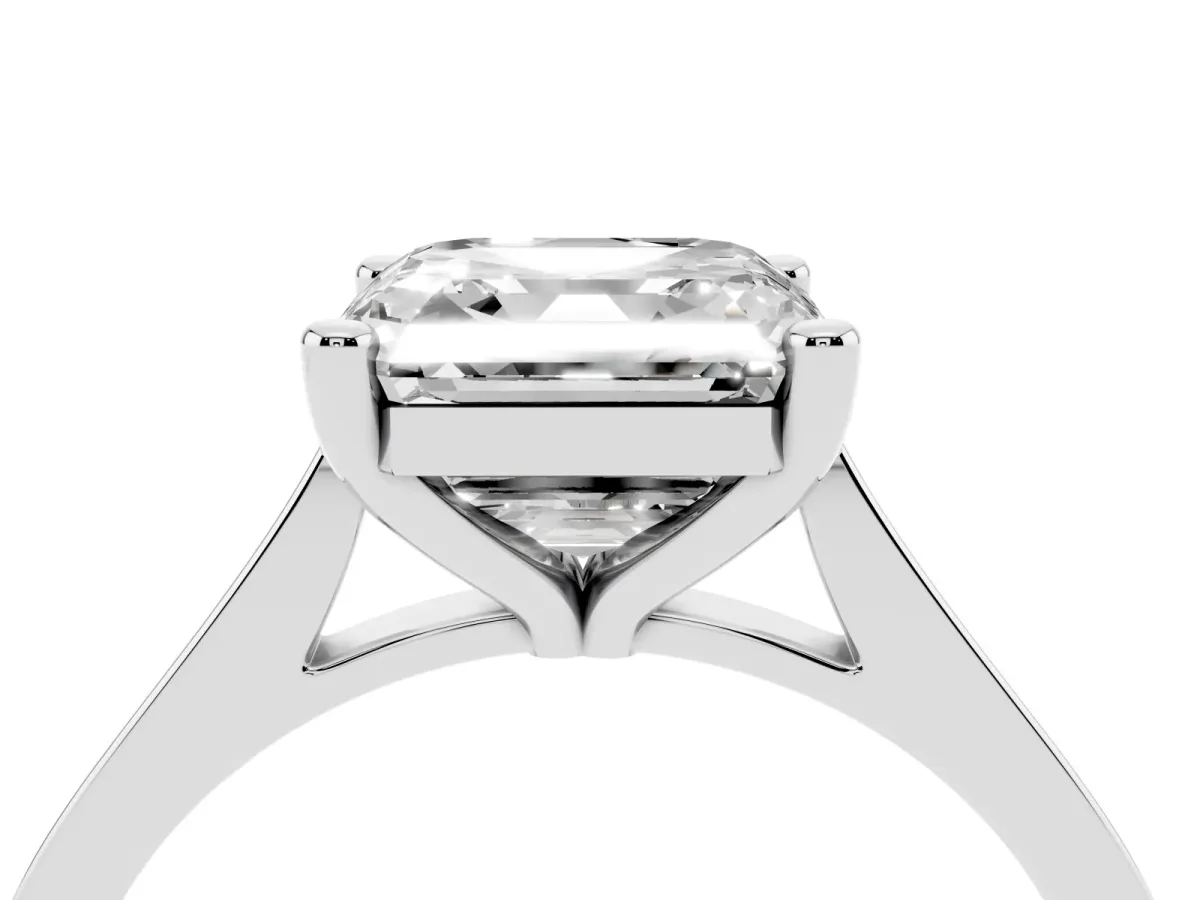 Asscher Cut Solitaire Diamond Ring with Four-Prong Setting and Tapered Band White gold