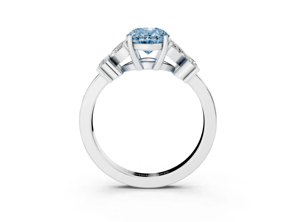 Fancy Blue Oval Cut Diamond Floral Cluster Ring with Solitaire Band and Prong Setting Silver