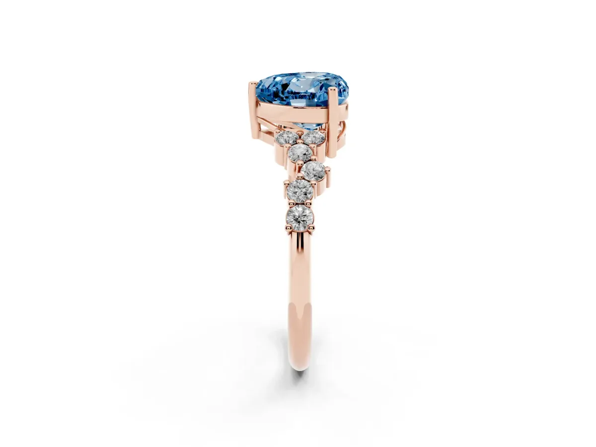 Fancy Blue Heart Cut Diamond Scattered Round Accent Ring with Prong Setting Rose gold