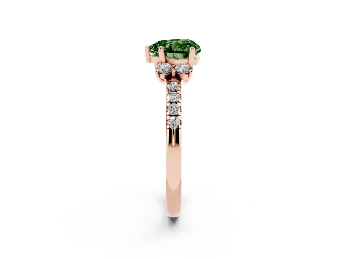 Fancy Green Heart Cut Diamond Three-Stone Pave Band with Four-Prong Setting Rose gold