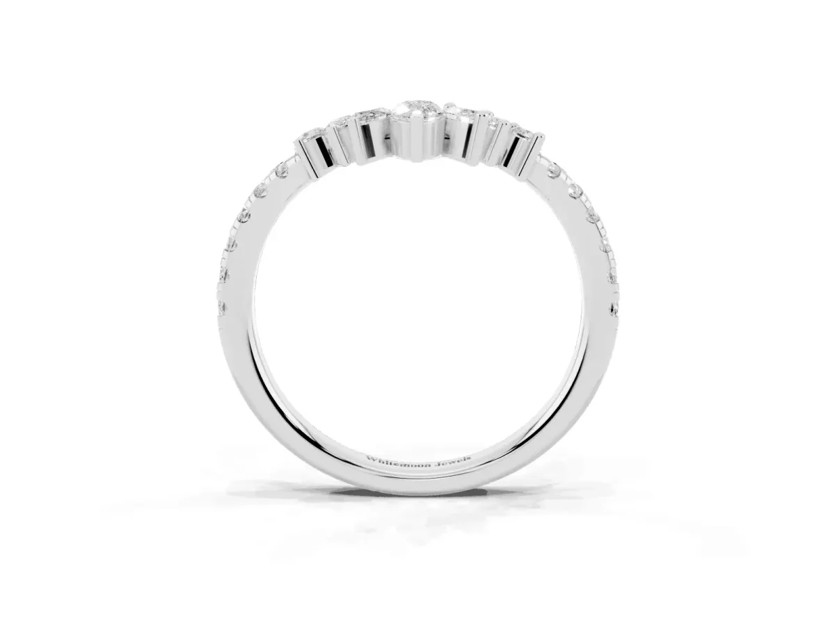 Chevron Marquise and Round Diamond Open Band with Prong Setting Platinum