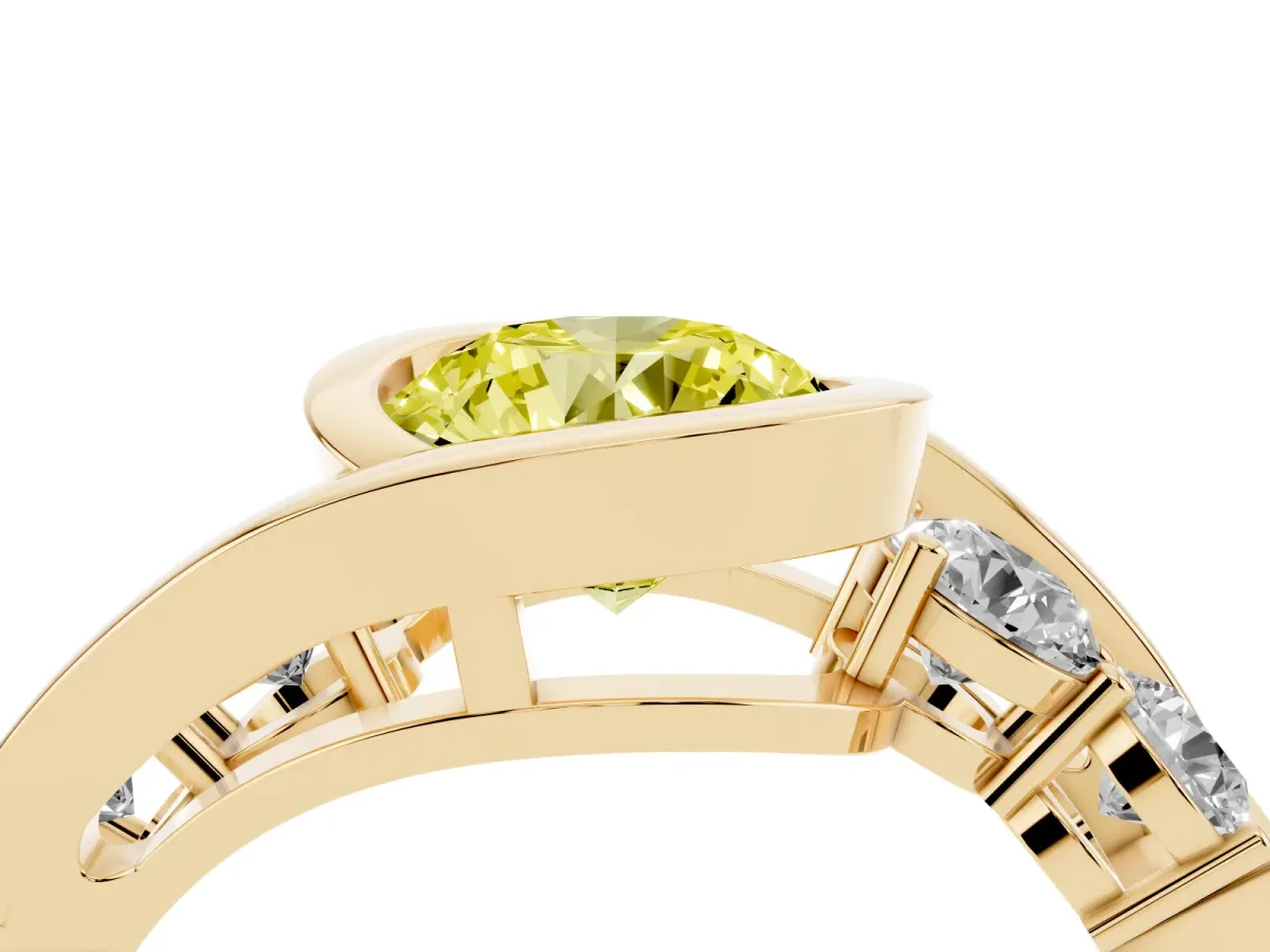 Fancy Yellow Bezel Set Round Cut Diamond Bypass Ring with Round Accents Yellow gold