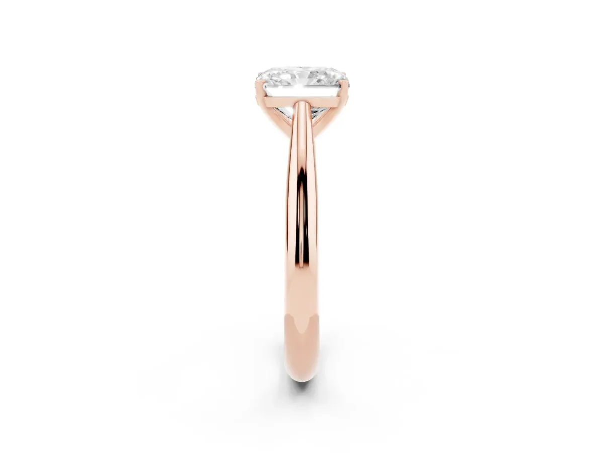 Radiant Cut Diamond Solitaire Engagement Ring with Cathedral Setting and Four-Prong Mount Rose gold