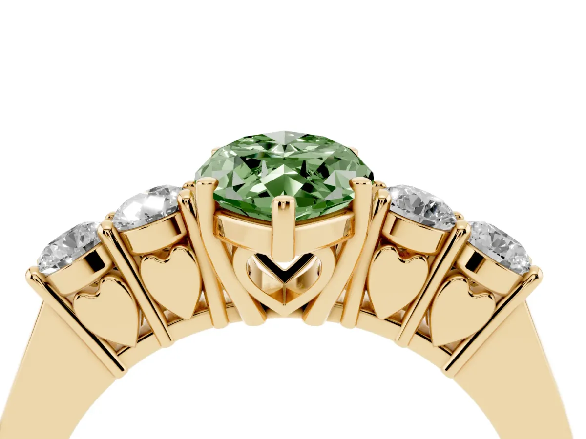 Fancy Green Marquise Cut Cut Diamond Five-Stone Prong Set White Gold Ring Yellow gold