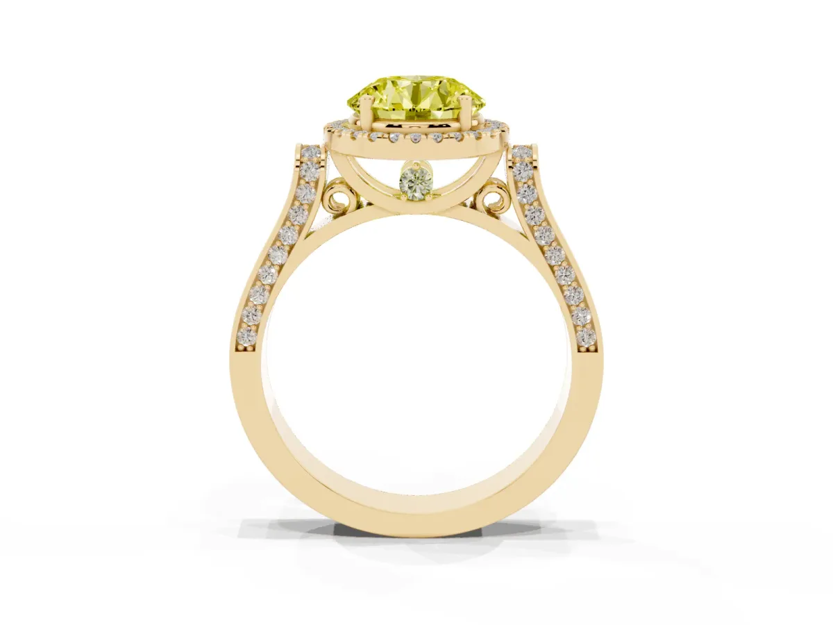 Fancy Yellow Round Cut Halo Pave Split Shank Prong Setting Ring Yellow gold
