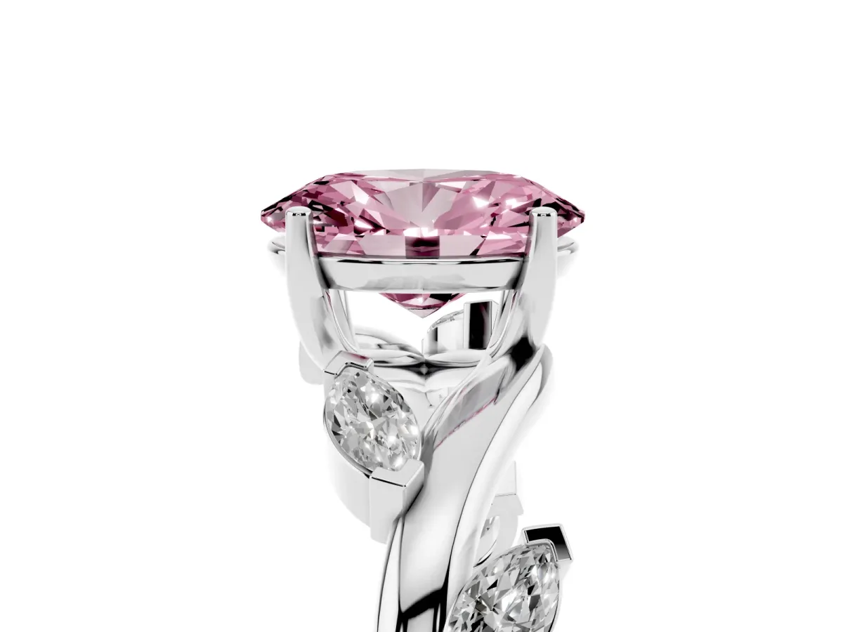 Fancy Pink Oval Cut Solitaire Twisted Band Marquise Accent Prong Setting Ring Silver