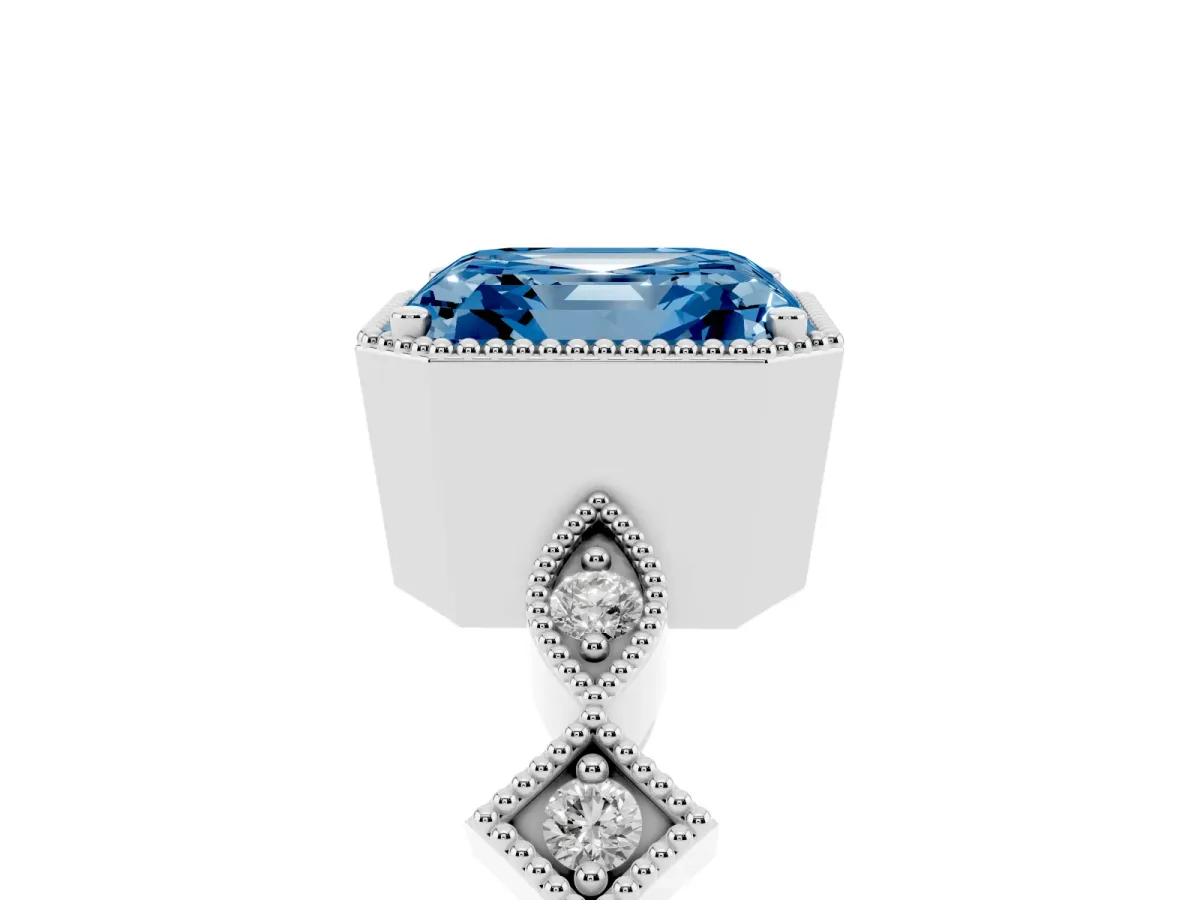 Fancy Blue Asscher Cut Milgrain Marquise Diamond Twist Band Ring Silver