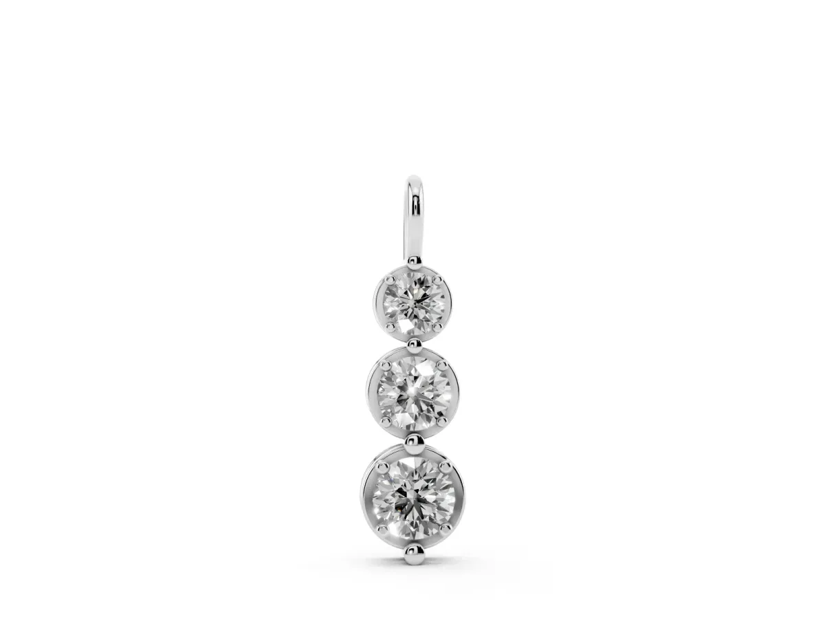 Three-Stone Round Diamond Drop Pendant with Prong Setting Silver