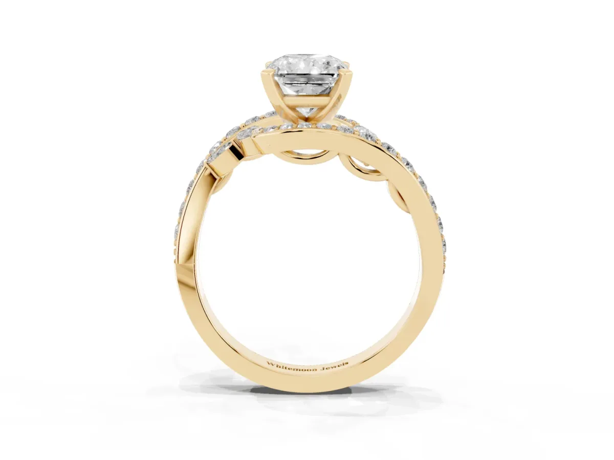 Radiant Cut Solitaire with Pavé Twist Band and Four-Prong Setting Yellow gold