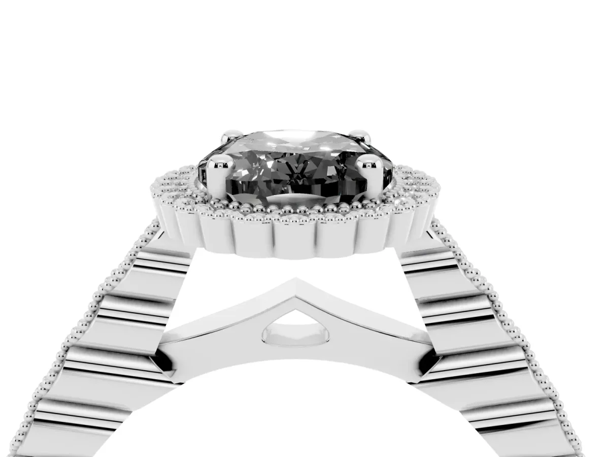 Fancy Black Oval Cut Cut Halo Pavé Solitaire Ring with Milgrain Band Silver