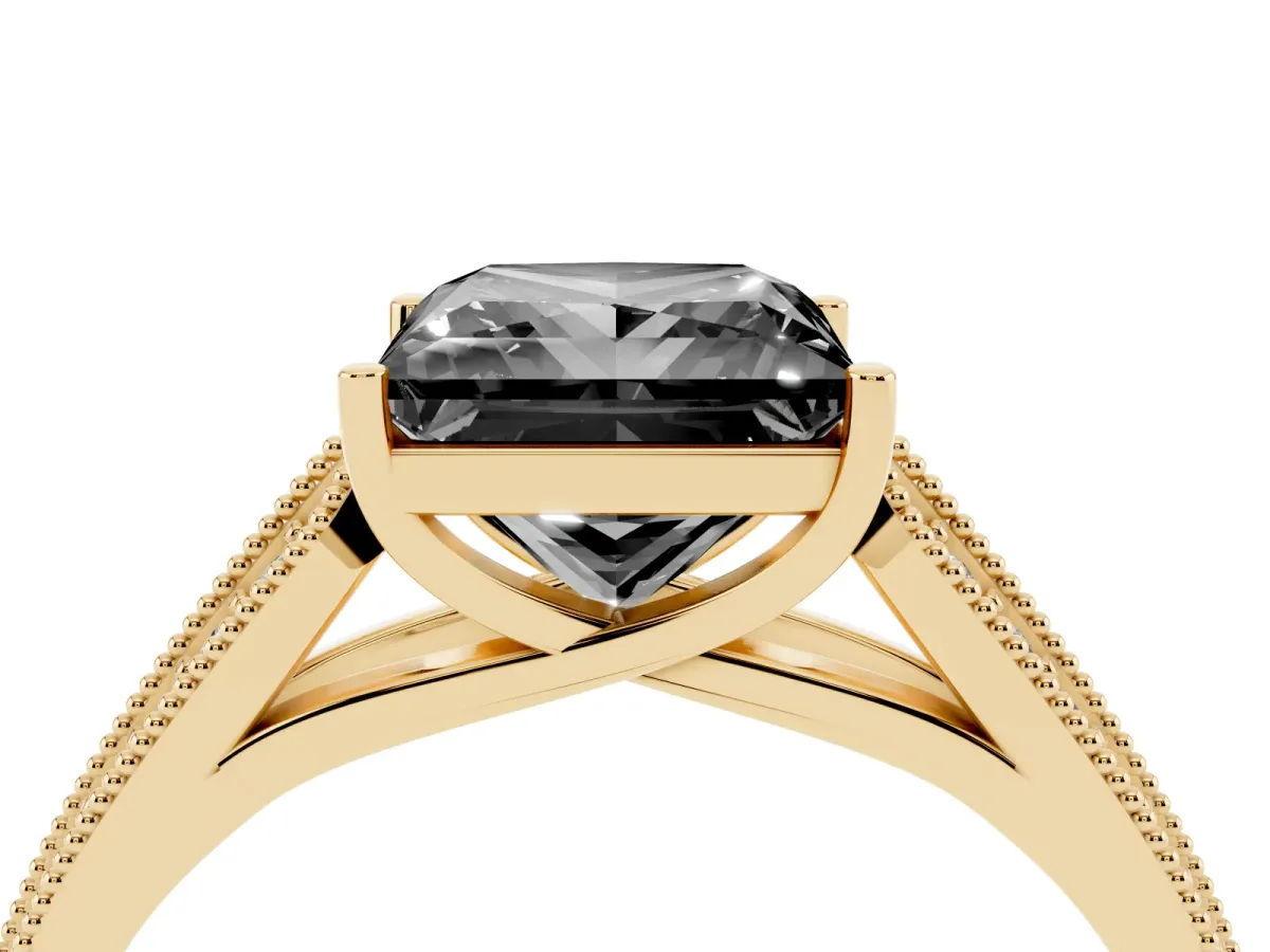 Fancy Black Princess Cut Cut Pave Split Shank Engagement Ring with Four-Prong Setting Yellow gold