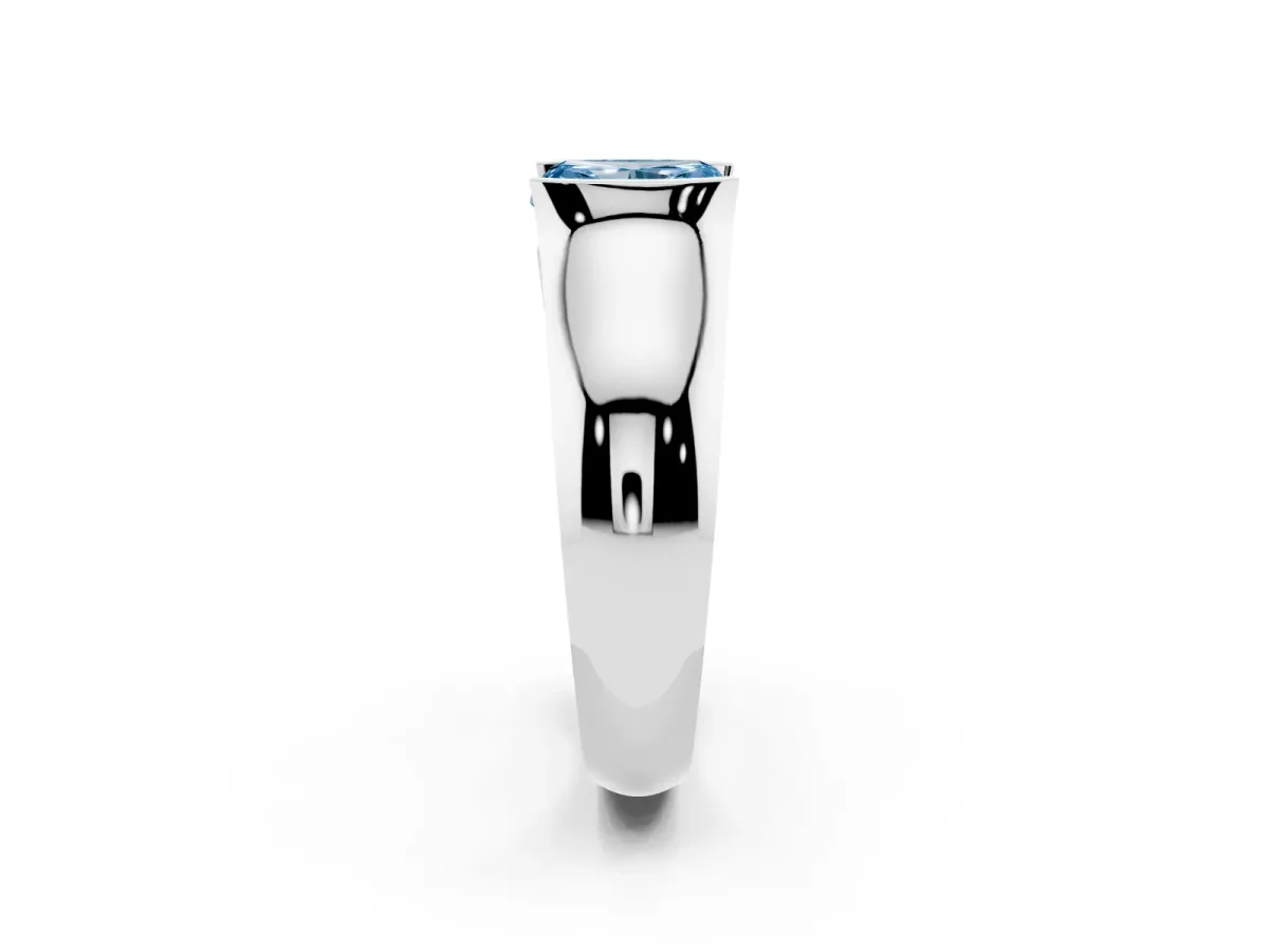 Fancy Blue Radiant Cut Solitaire Bezel Set Diamond Ring with Wide Band Platinum
