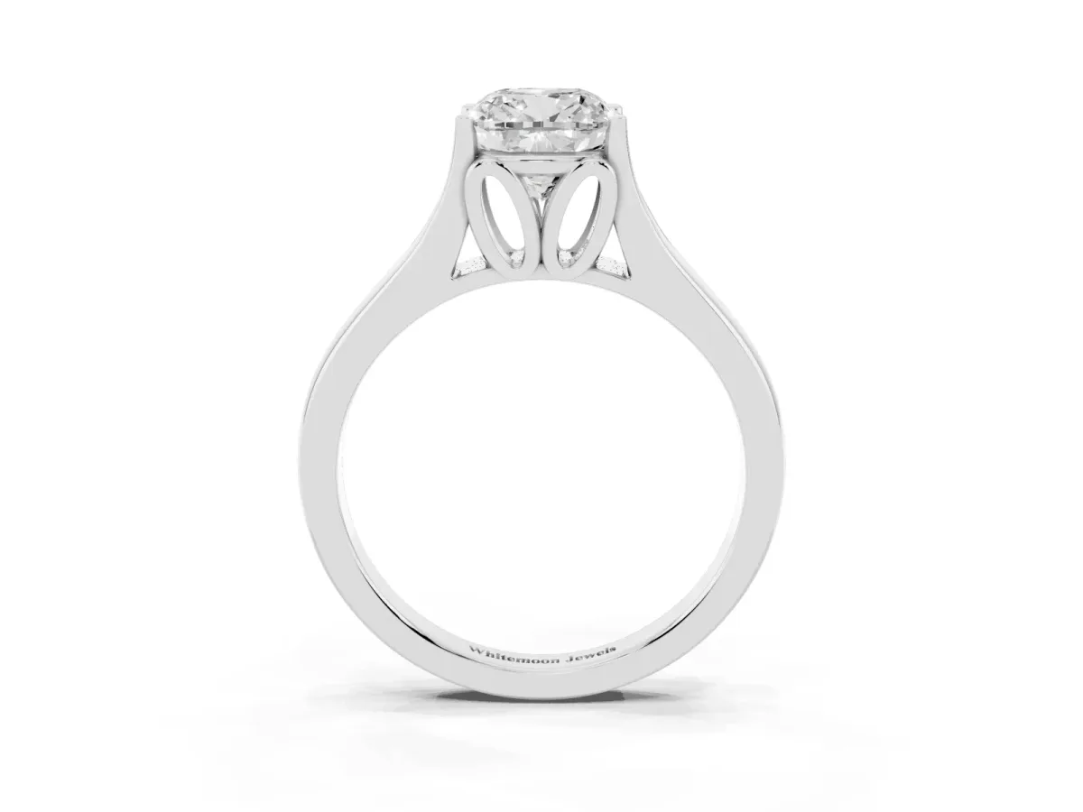 Cushion Cut Solitaire Diamond Ring with Cathedral Band and Four-Prong Setting Silver