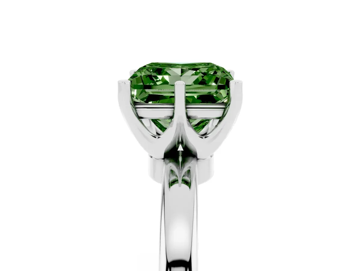 Fancy Green Princess Cut Solitaire Diamond Ring with Six-Prong Setting on a Classic Band Silver