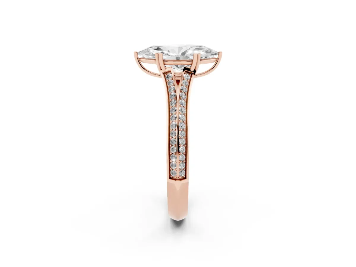 Marquise Cut Diamond Split Shank Engagement Ring with Pavé Band Rose gold