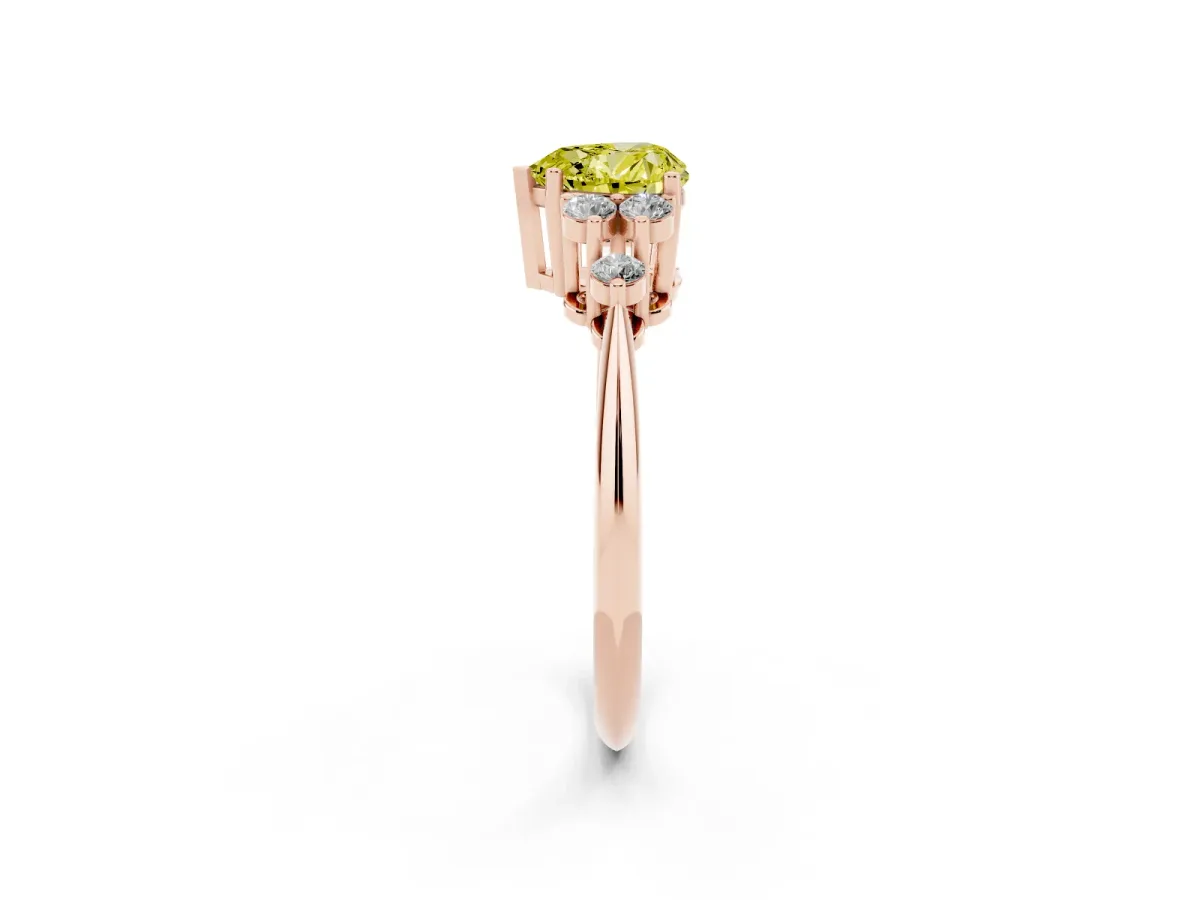 Fancy Yellow Heart Cut Cut Diamond Cluster Ring with Solitaire Band and Four-Prong Setting Rose gold