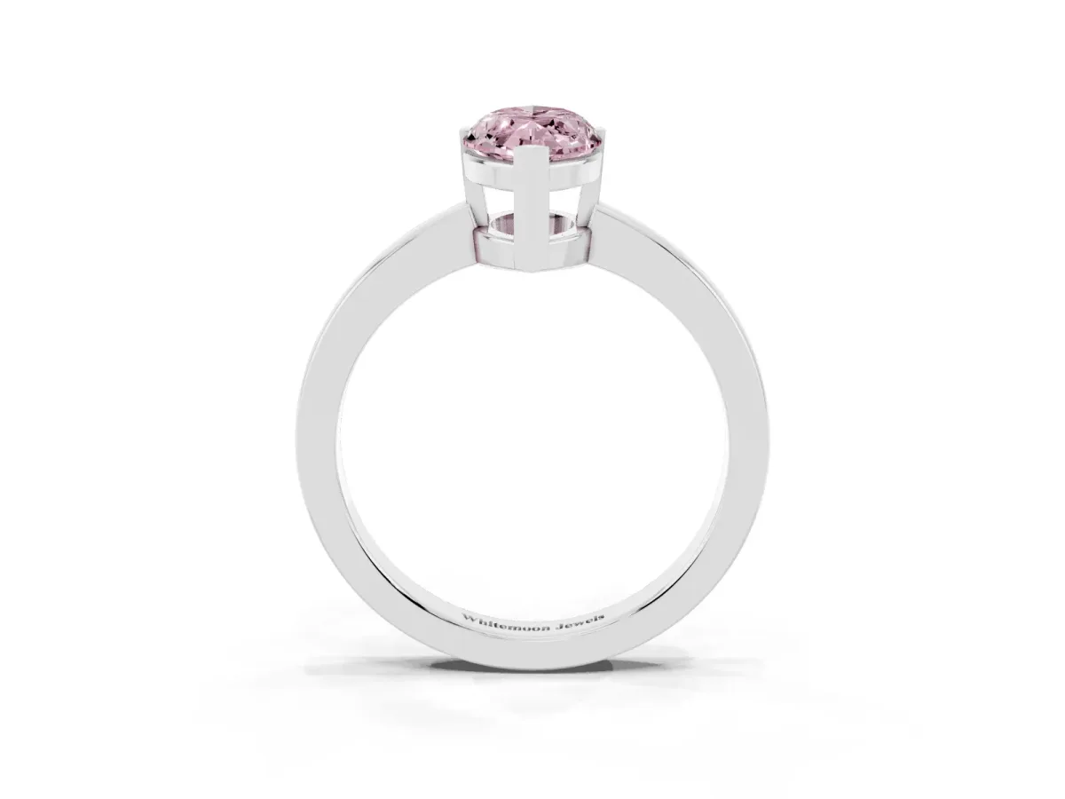 Fancy Pink Marquise Cut Cut Solitaire Ring with Four-Prong Setting and Classic Band Silver