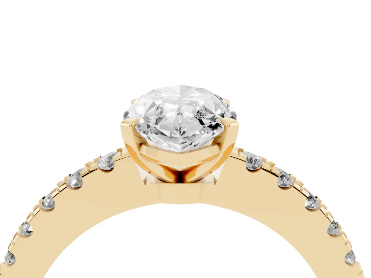 Marquise Cut Solitaire Diamond with Pavé Band and Four-Prong Setting Yellow gold