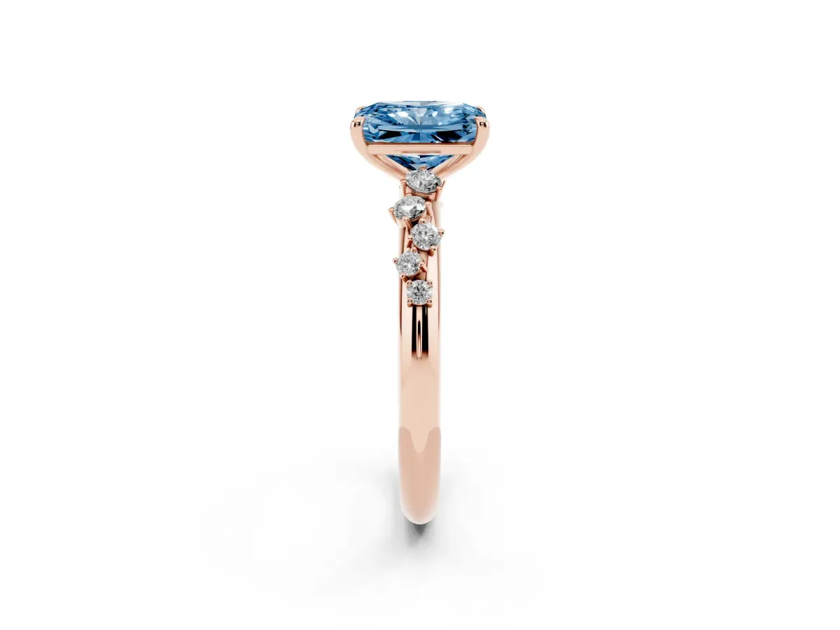 Fancy Blue Radiant Cut Diamond Cluster Prong-Set Solitaire Ring Rose gold
