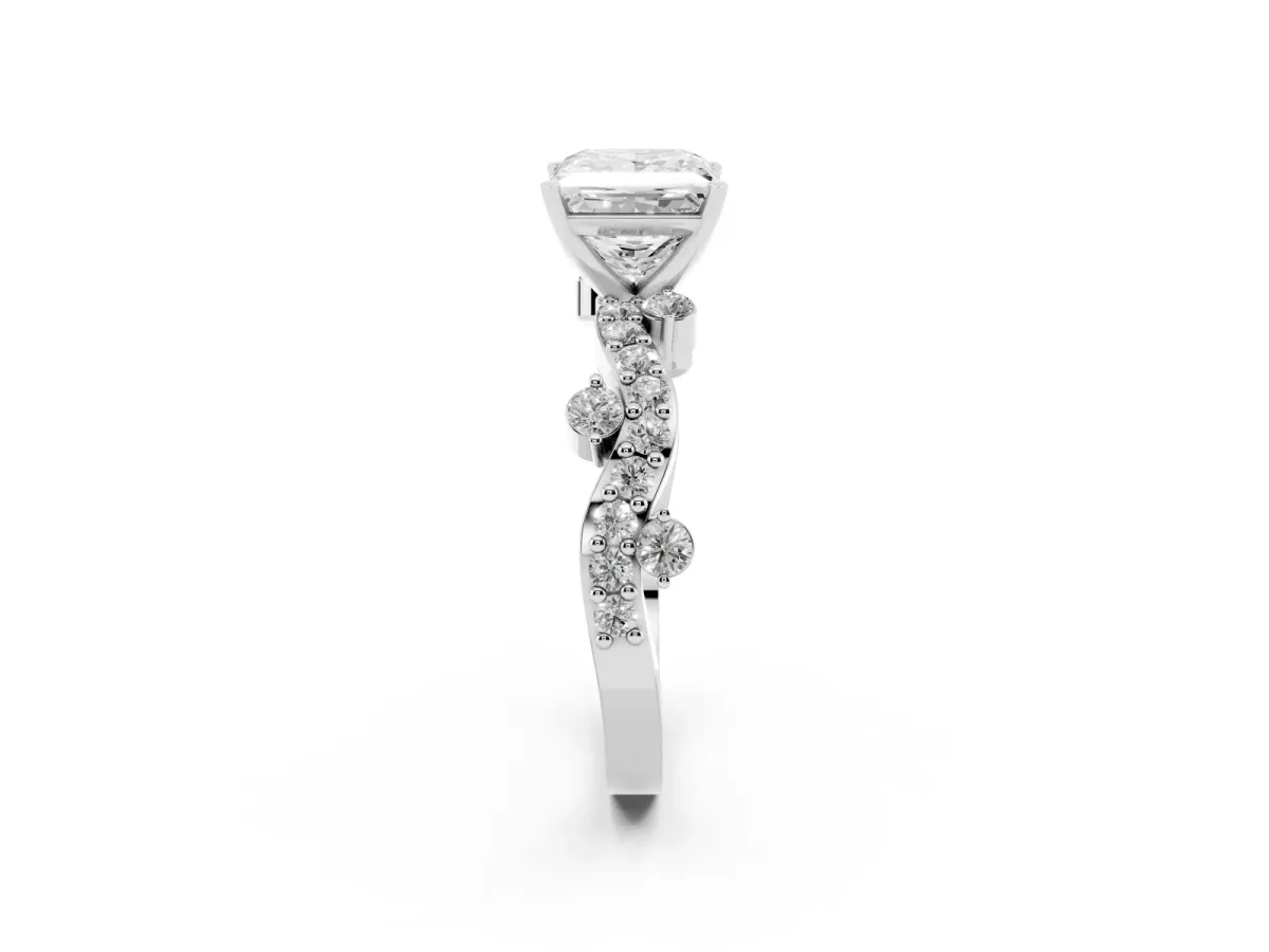 Princess Cut Cut Solitaire Diamond Twisted Band with Pave Setting Platinum