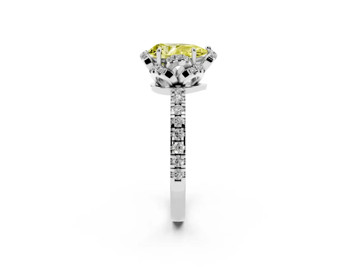 Fancy Yellow Pear Cut Halo Diamond Pave Band Ring with Four-Prong Setting Silver
