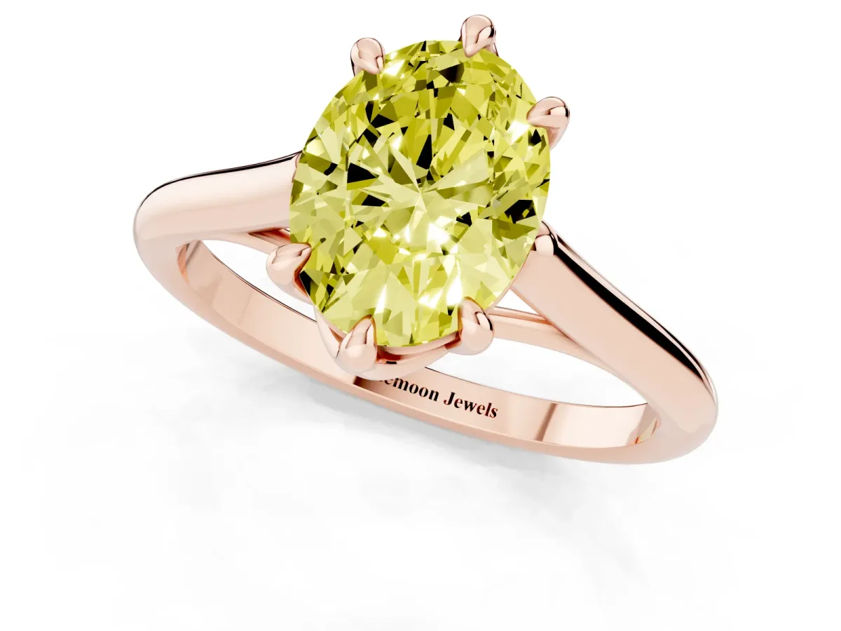 Fancy Yellow Oval Cut Solitaire Engagement Ring with Six-Prong Setting and Classic Band Rose gold