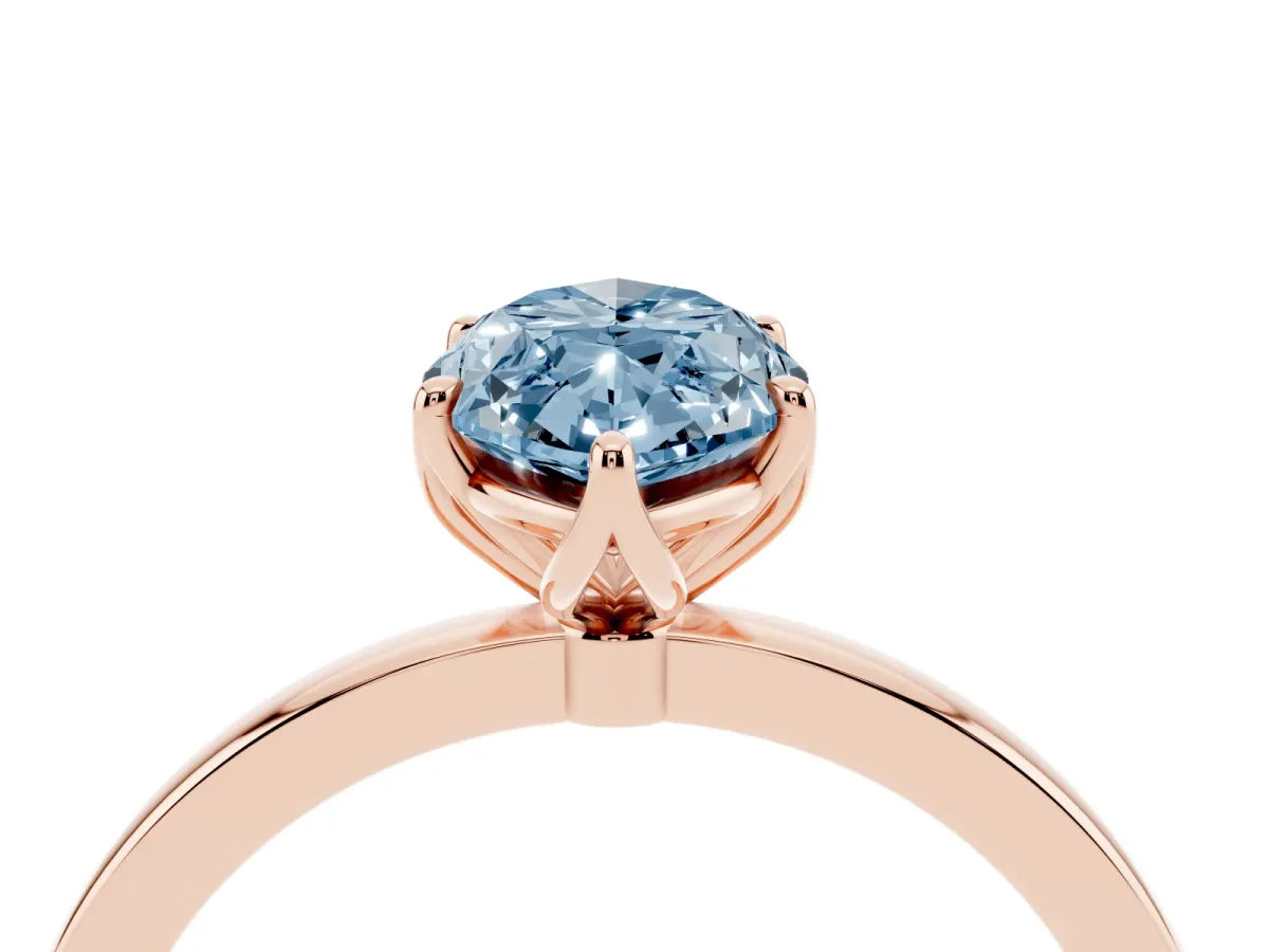Fancy Blue Marquise Cut Diamond Solitaire Ring with Thin Band and Prong Setting Rose gold