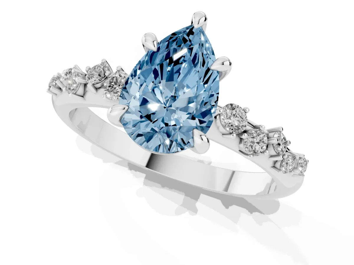 Fancy Blue Pear Cut Cut Diamond Vine Band with Four-Prong Setting Platinum