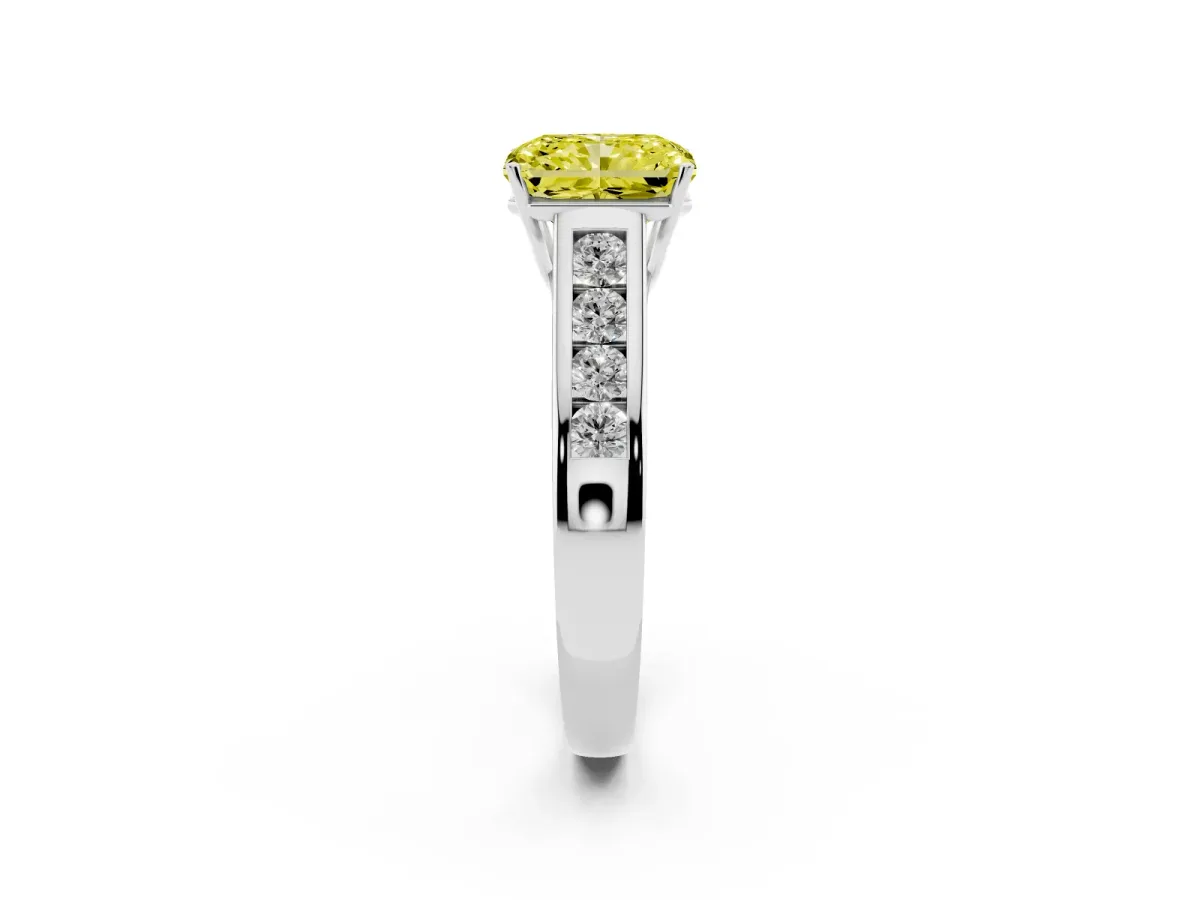 Fancy Yellow Radiant Cut Solitaire Channel-Set Diamond Engagement Ring with Four-Prong Setting Silver