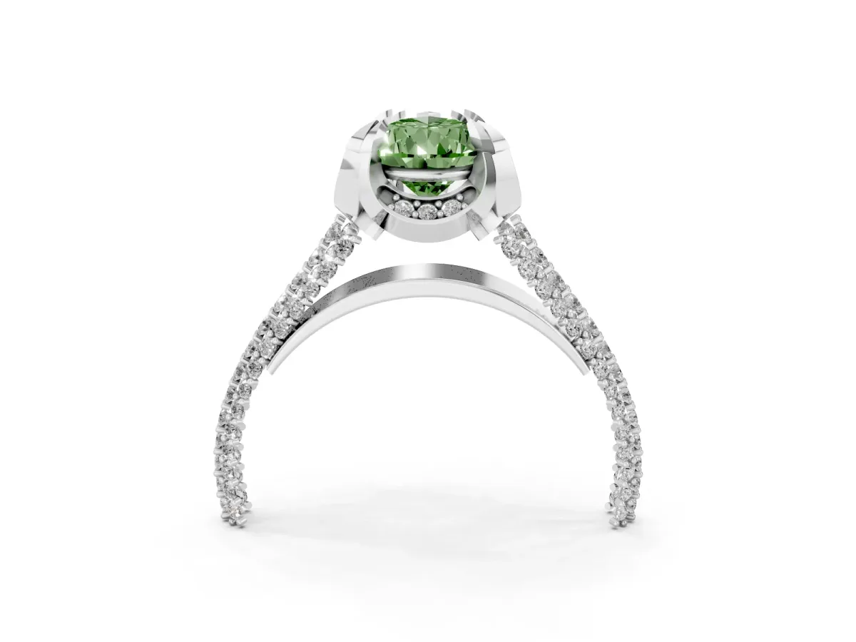Fancy Green Pear Cut Solitaire Pave Split Shank Ring with Four-Prong Setting Silver