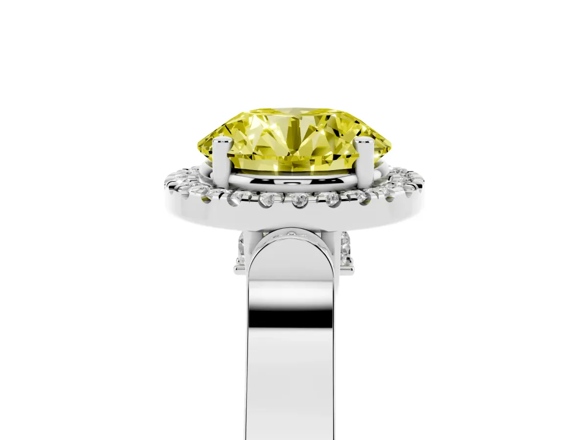 Fancy Yellow Round Cut Halo Round Diamond Twist Band with Four-Prong Setting Silver