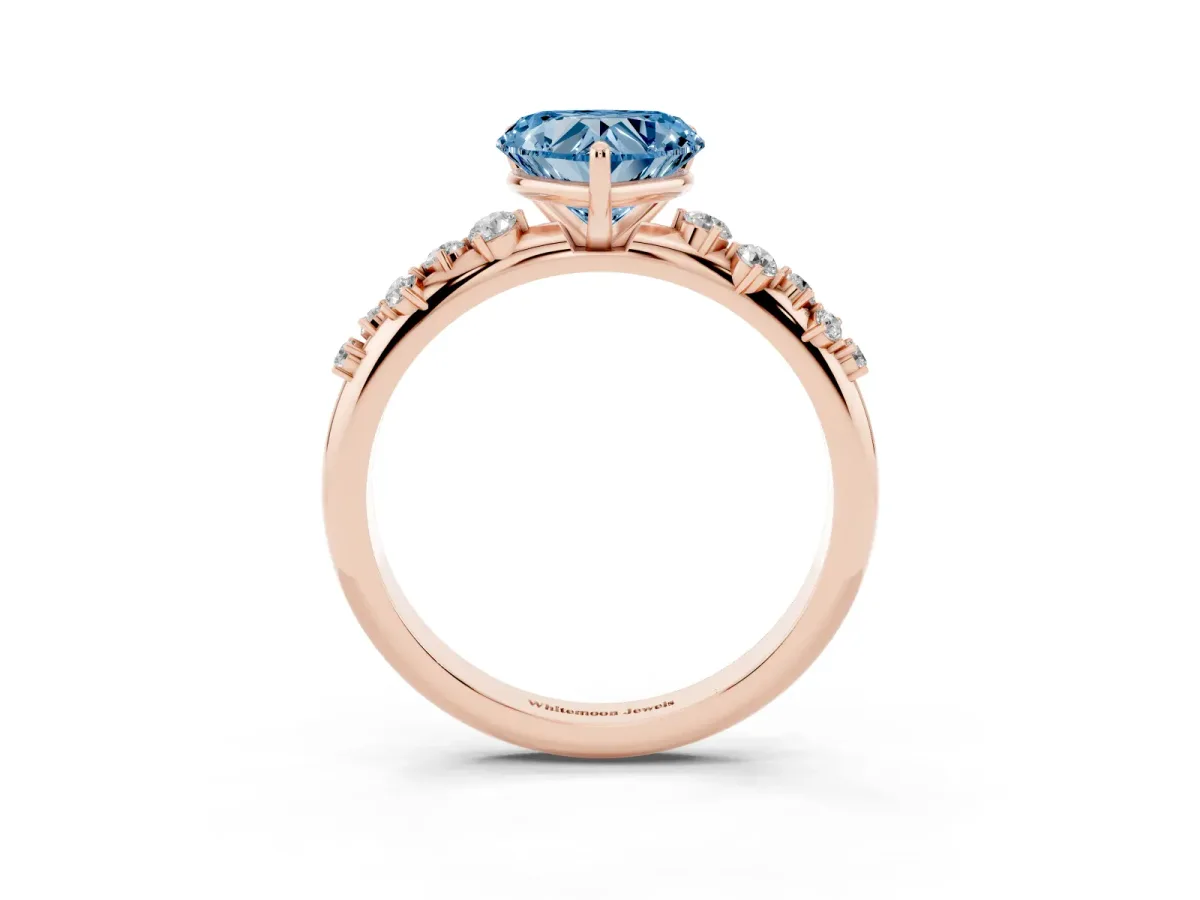 Fancy Blue Heart Cut Diamond Cluster Prong-Set Solitaire Ring Rose gold