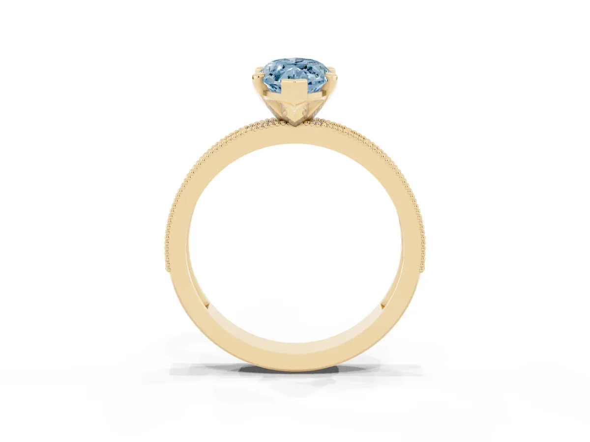 Fancy Blue Marquise Cut Diamond Milgrain Pavé Engagement Ring with Four-Prong Setting Yellow gold