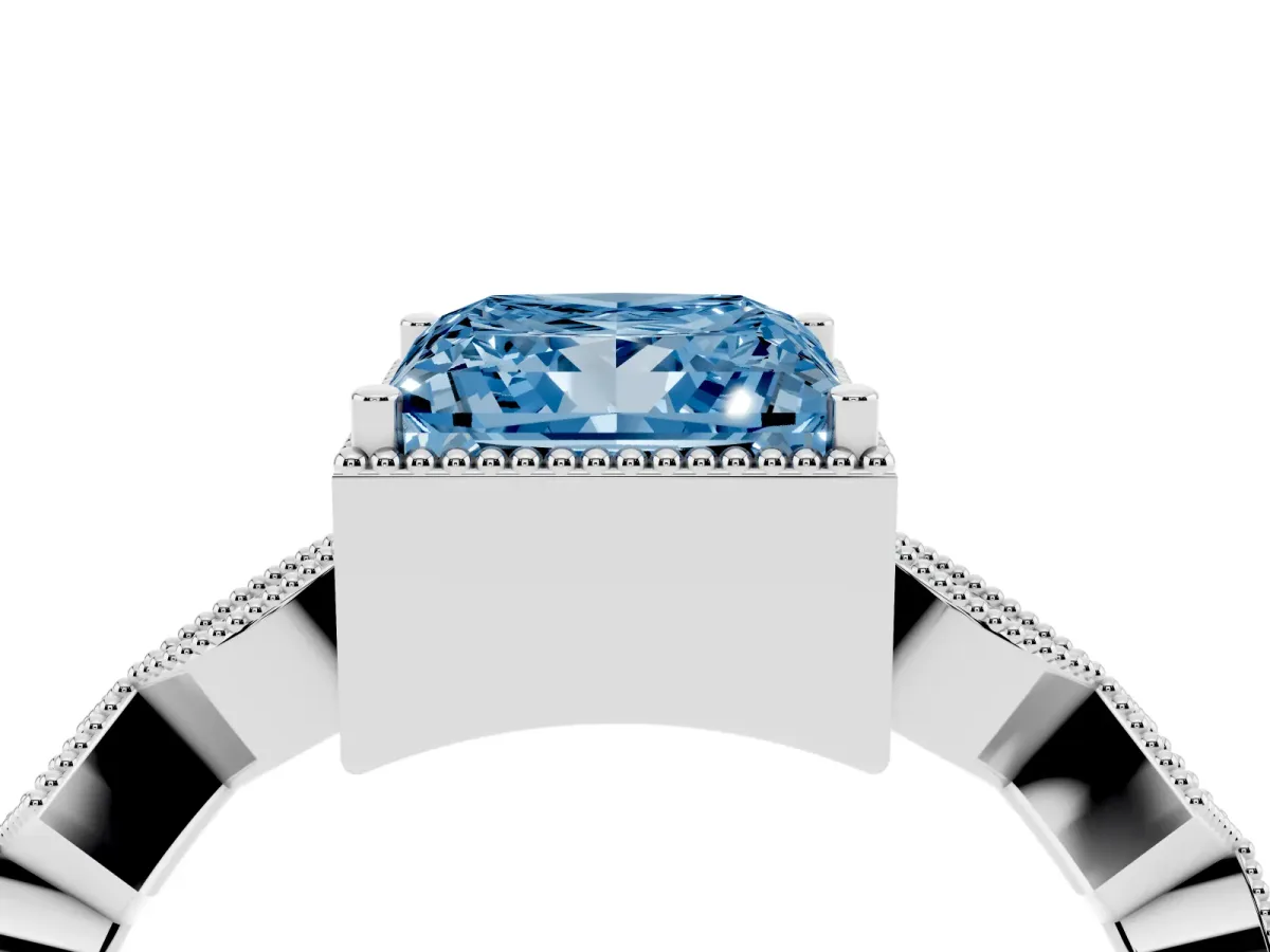 Fancy Blue Princess Cut Milgrain Marquise Diamond Twist Band Ring Platinum