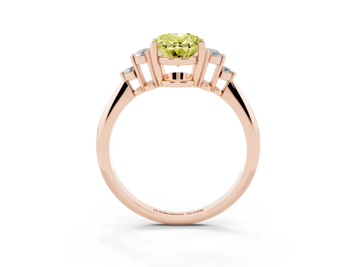 Fancy Yellow Oval Cut Cut Diamond Cluster Ring with Solitaire Band and Four-Prong Setting Rose gold