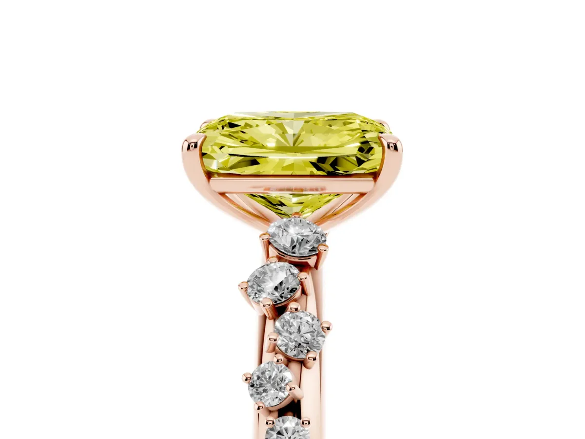 Fancy Yellow Radiant Cut Diamond Cluster Prong-Set Solitaire Ring Rose gold