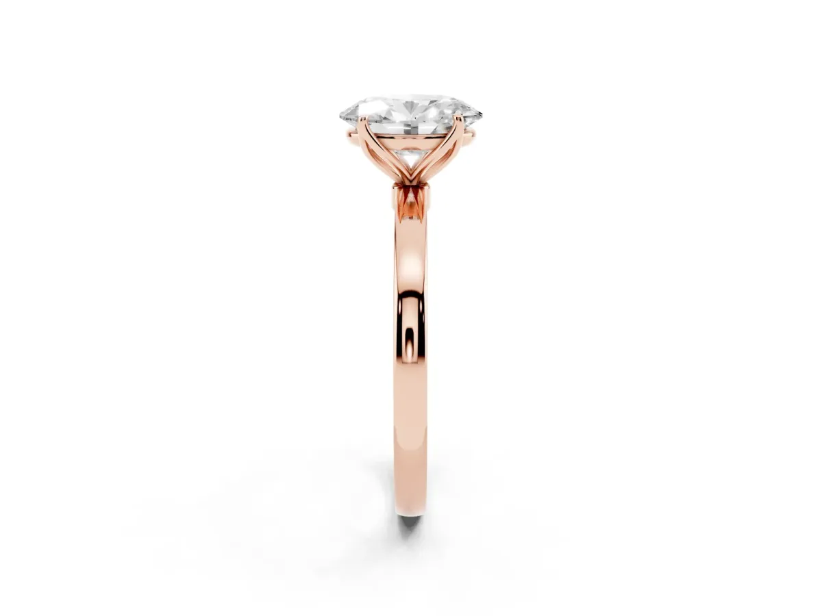 Oval Cut Diamond Solitaire Ring with Thin Band and Prong Setting Rose gold