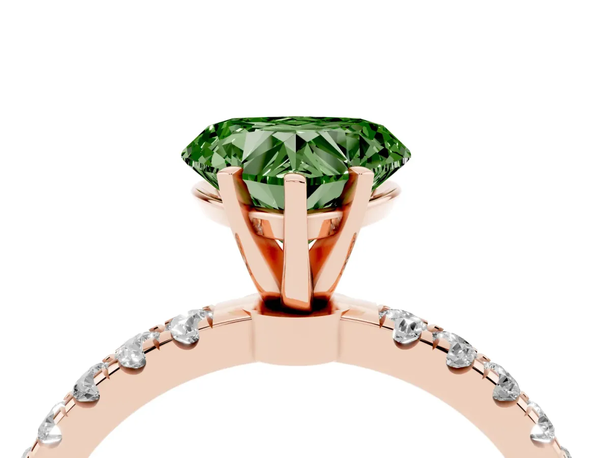 Fancy Green Heart Cut Diamond Solitaire Ring with Pavé Accents and Four-Prong Setting Rose gold