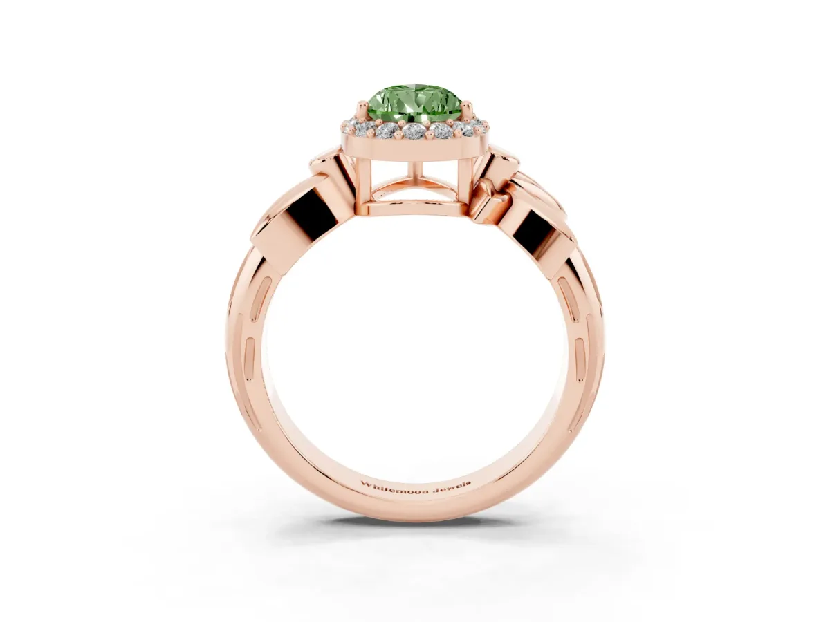 Fancy Green Pear Cut Halo Diamond Floral Band with Four-Prong Setting Rose gold