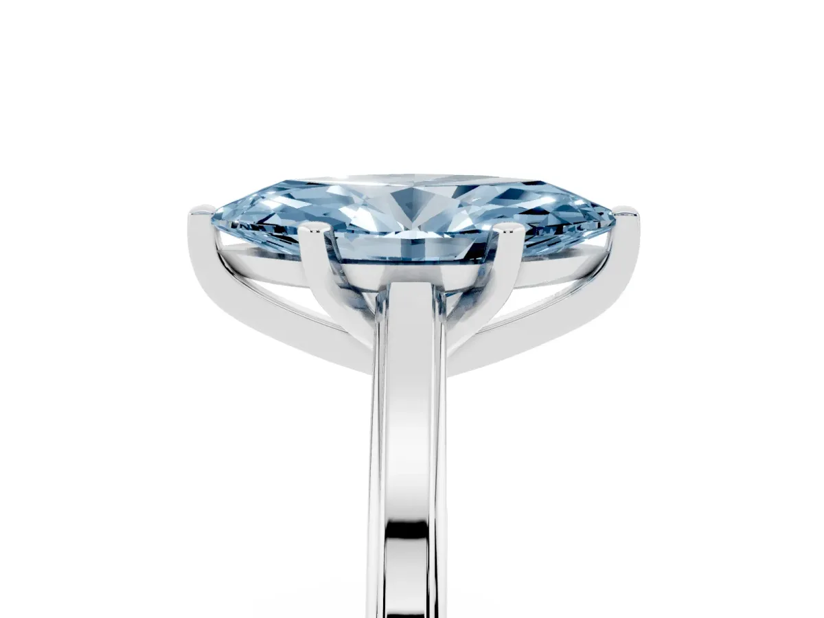 Fancy Blue Marquise Cut Solitaire Diamond Ring with Four-Prong Setting and Classic Band Platinum
