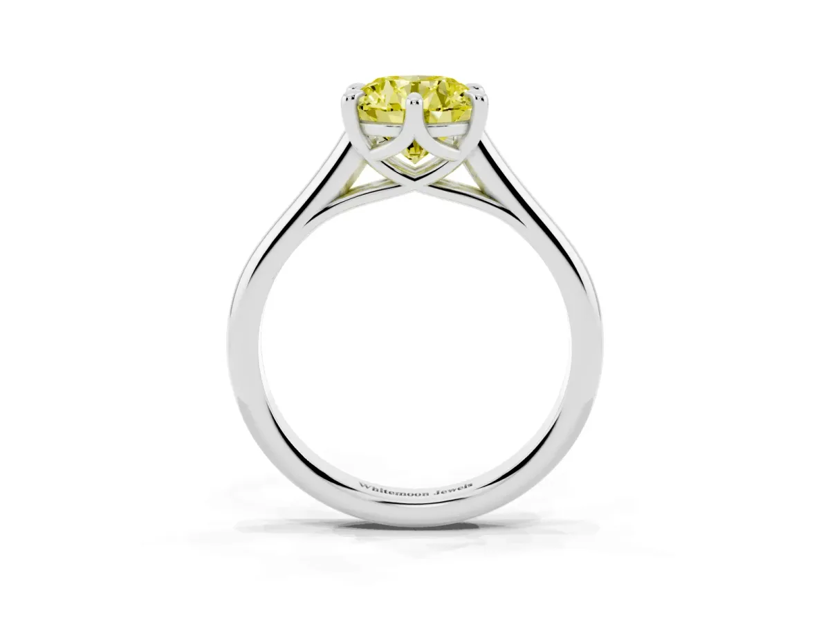 Fancy Yellow Round Cut Solitaire Engagement Ring with Six-Prong Setting and Classic Band White gold