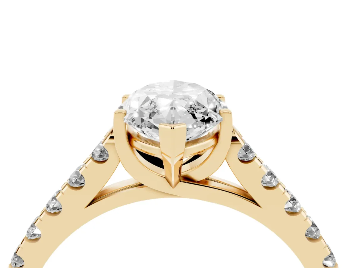 Marquise Cut Diamond Pavé Band Solitaire Ring with Prong Setting Yellow gold